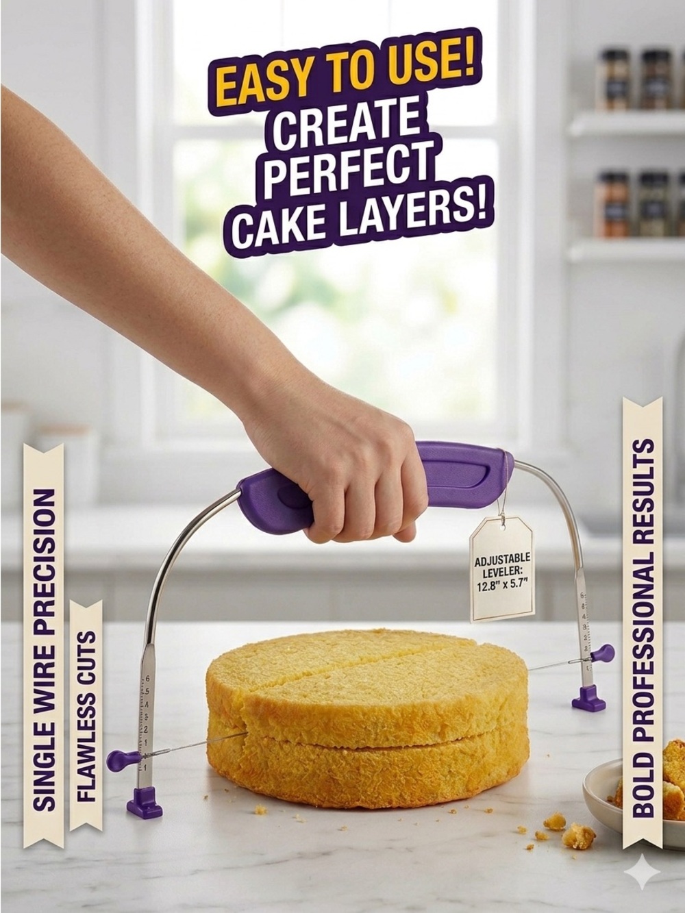 CAKE LEVELER Adjustable Stainless Steel Layer Slicer With Purple Handle New